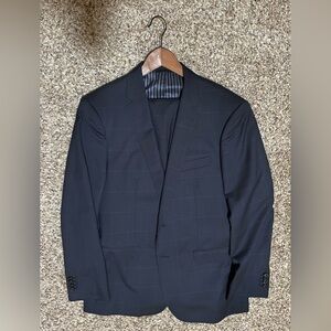 Banana Republic Monogram Navy Blue Windowpane Suit 42R Wool Super 150s